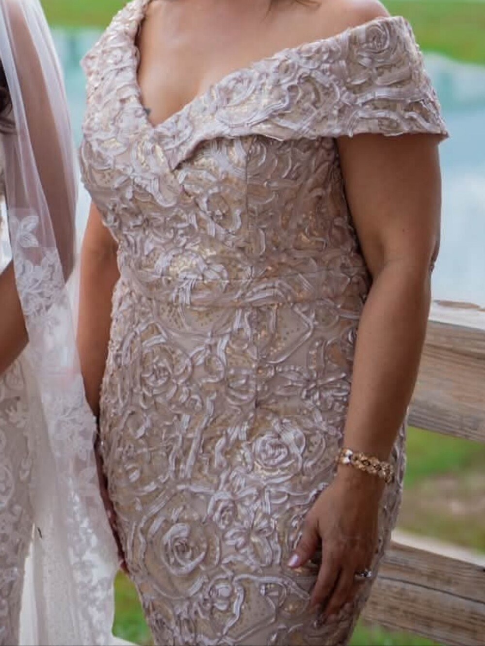 Off-Shoulder Evening Gown in Champagne - Picture 5 of 5